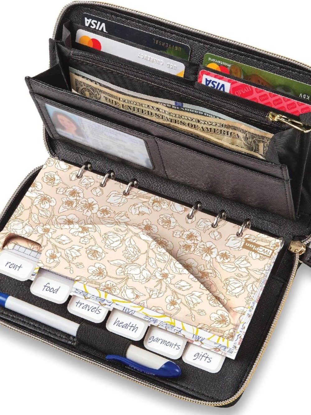 Cash Envelope Wallet All in One Budget System RFID Blocking with 12x Tabbed Enve